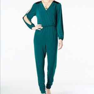 Thalia Sodi Faux-Leather-Trim Jumpsuit